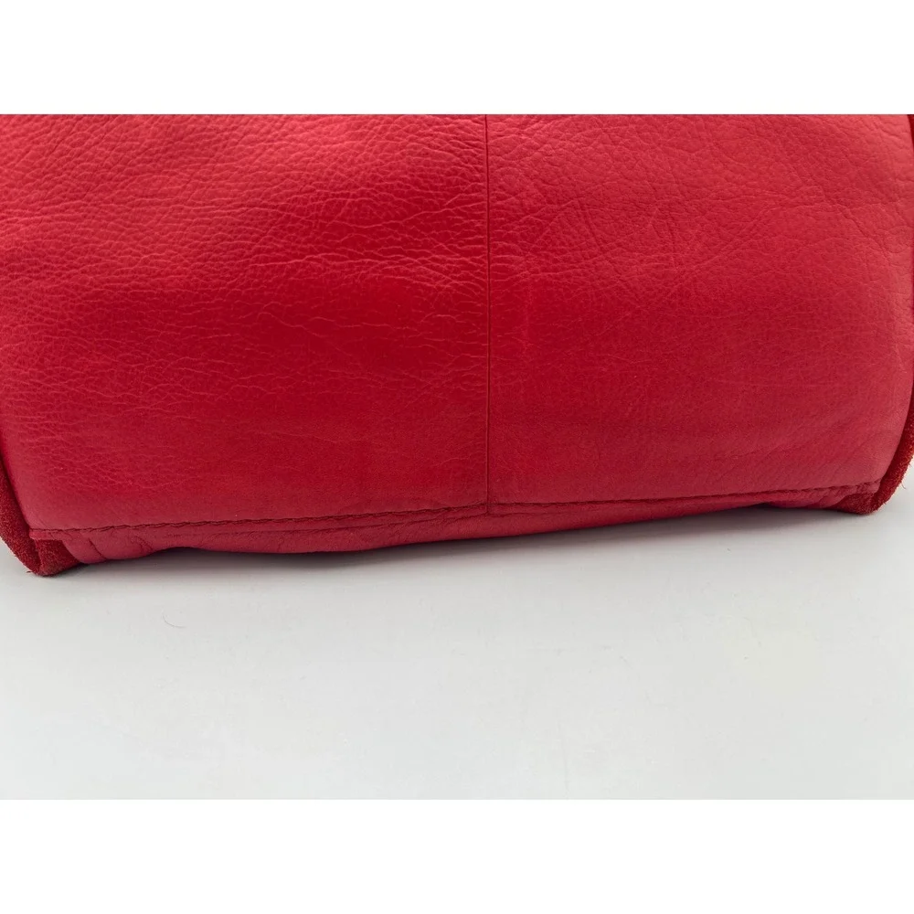 American Leather Co Red Leather Suede Hobo Bag Antique Brass Hardware